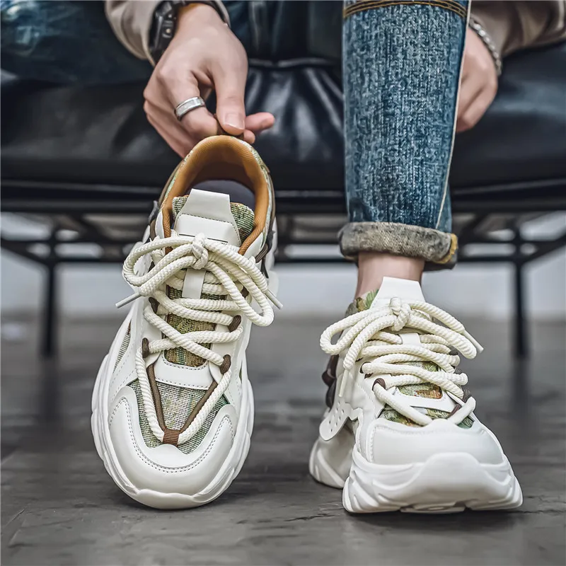 SOURCE Cushioned Anti Slip Wear Resistant Moisture Wicking Lightweight Height Increasing Low Top Chunky Sneakers Men's-3