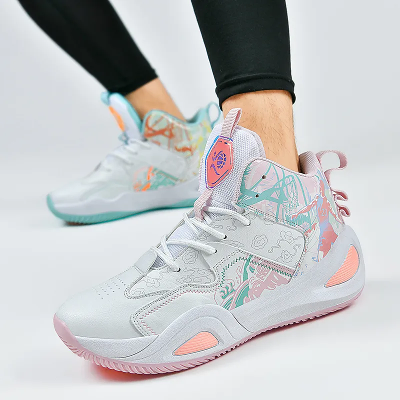 SOURCE Basketball Shoes Unisex High Top White/Pink/Aqua/Black-21