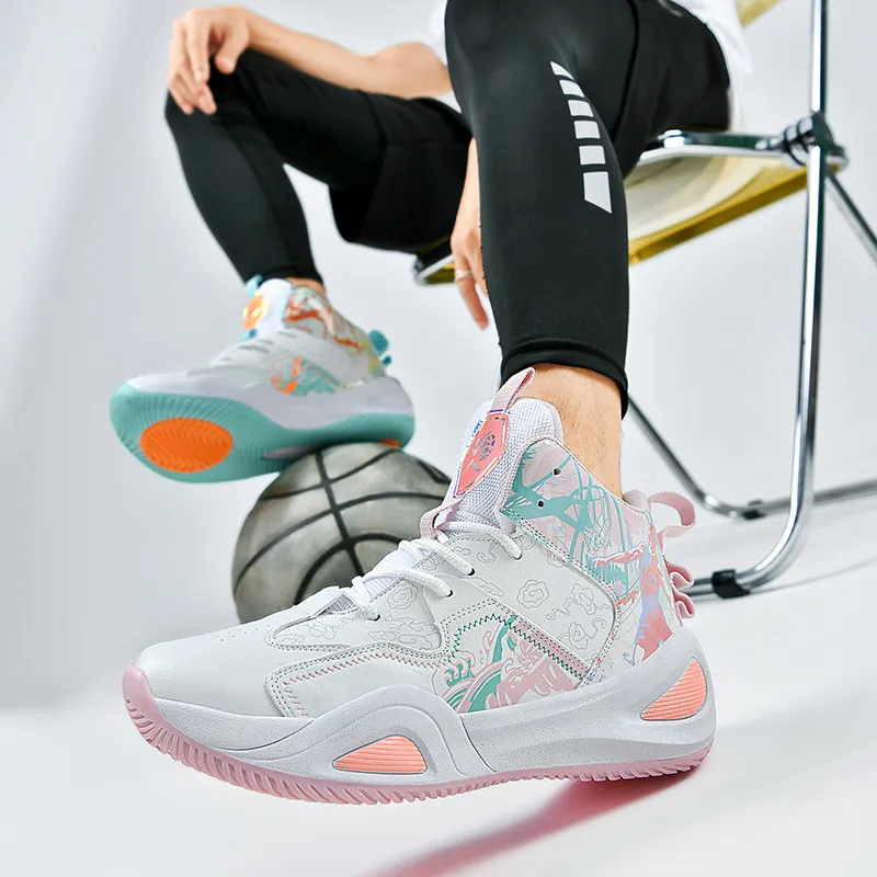 SOURCE Basketball Shoes Unisex High Top White/Pink/Aqua/Black-22
