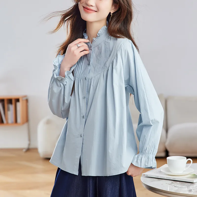 Korean Style Shirt Women's Lake Blue-3