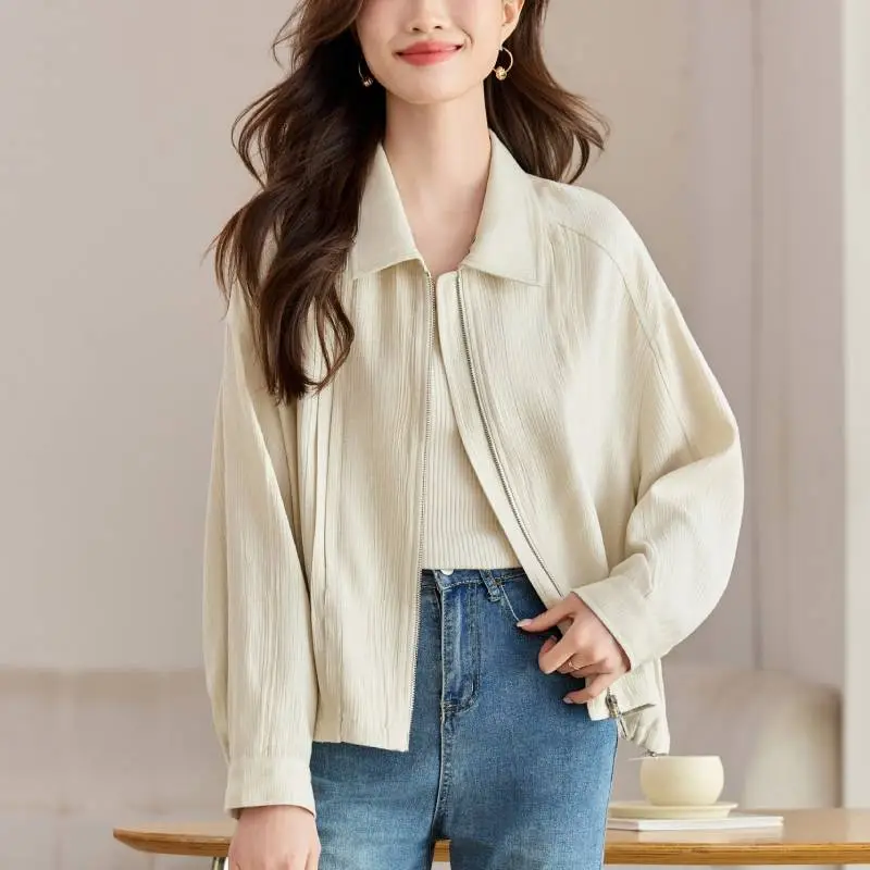 Korean Style Cropped Coat Women's Apricot-2