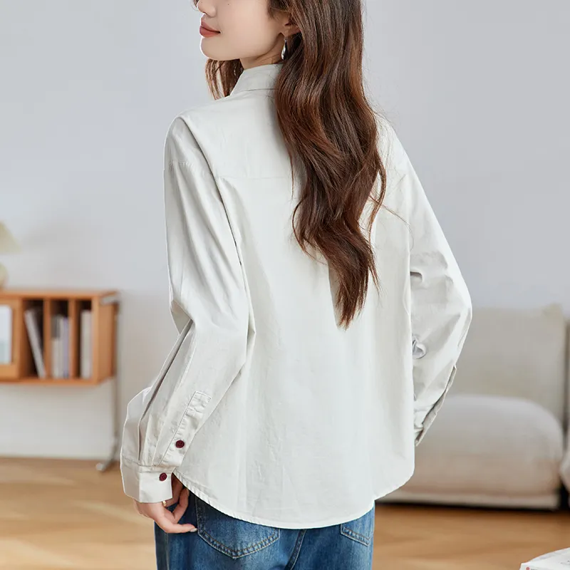 Korean Style Shirt Women's Light Beige Green-1