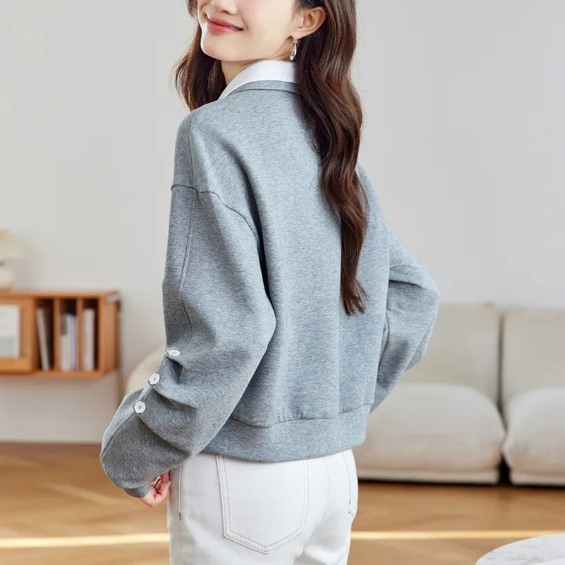 Korean Style Sweatshirt Women's Gray-2