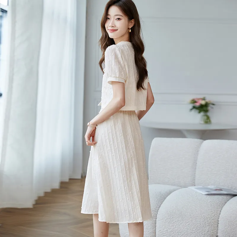 Korean Style Short Sleeved Dresses Women's Apricot-1