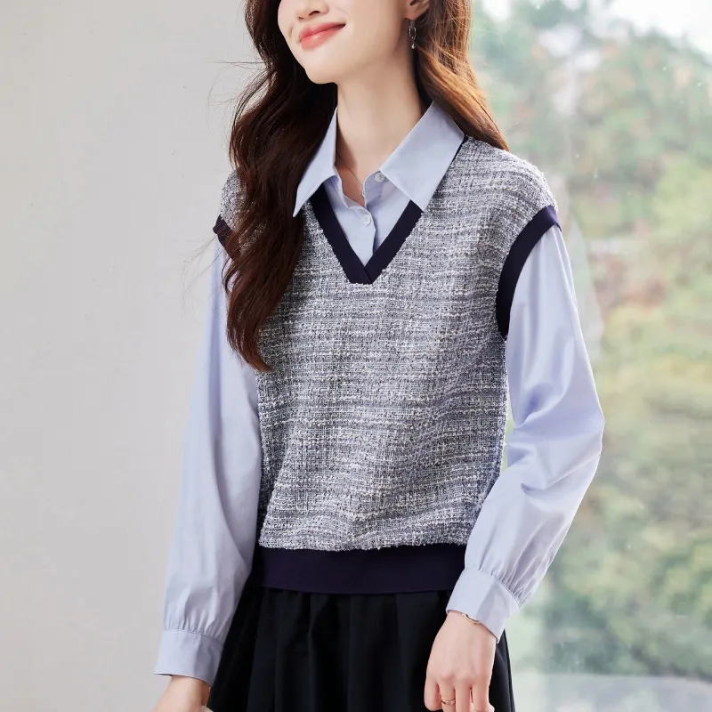 Korean Style Shirt Women's Navy Blue-3