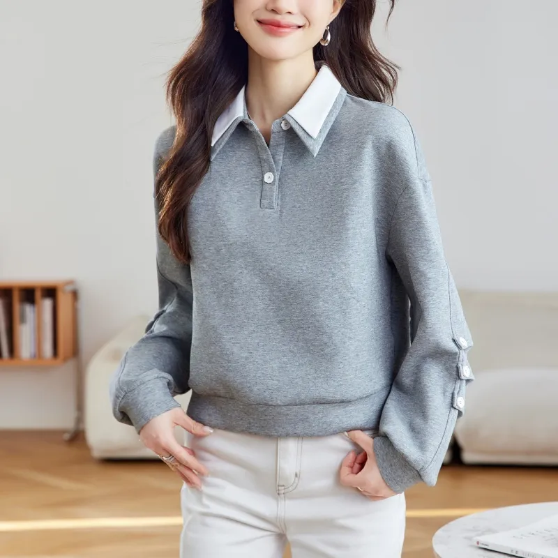 Korean Style Sweatshirt Women's Gray-1