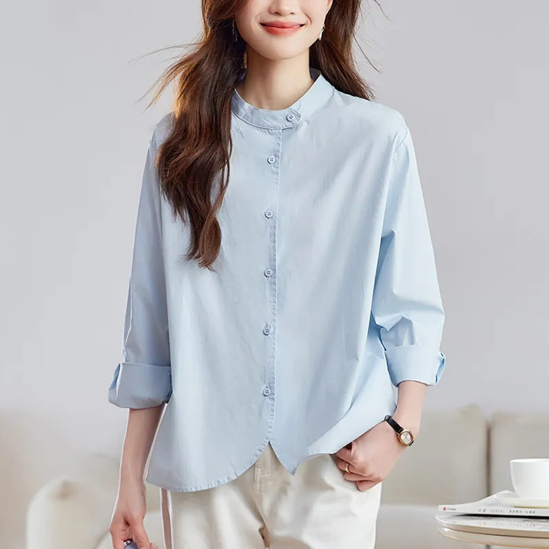 Korean Style Shirt Women's Misty Blue-3