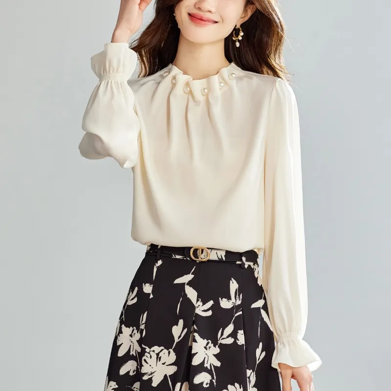 Korean Style Shirt Women's Cream Beige-2