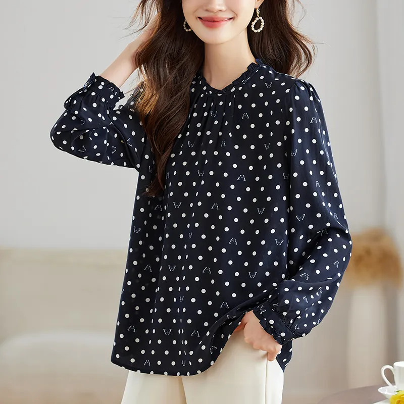 Korean Style Shirt Women's Navy Blue-1