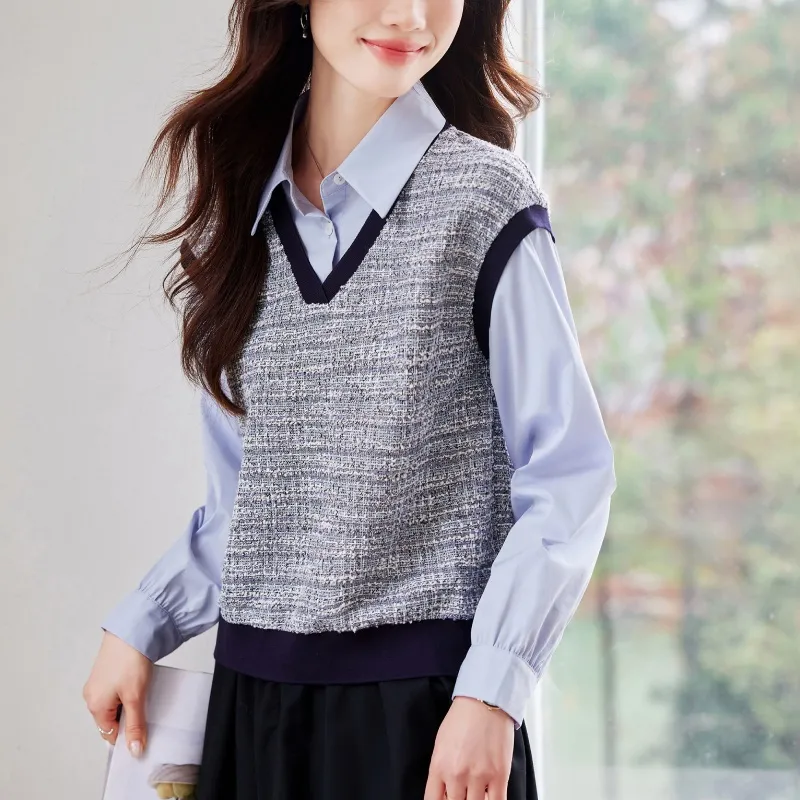 Korean Style Shirt Women's Navy Blue-1