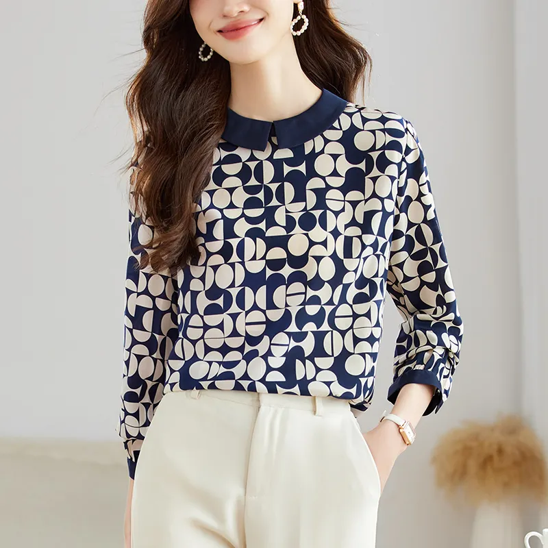 Korean Style Shirt Women's Navy Blue-2