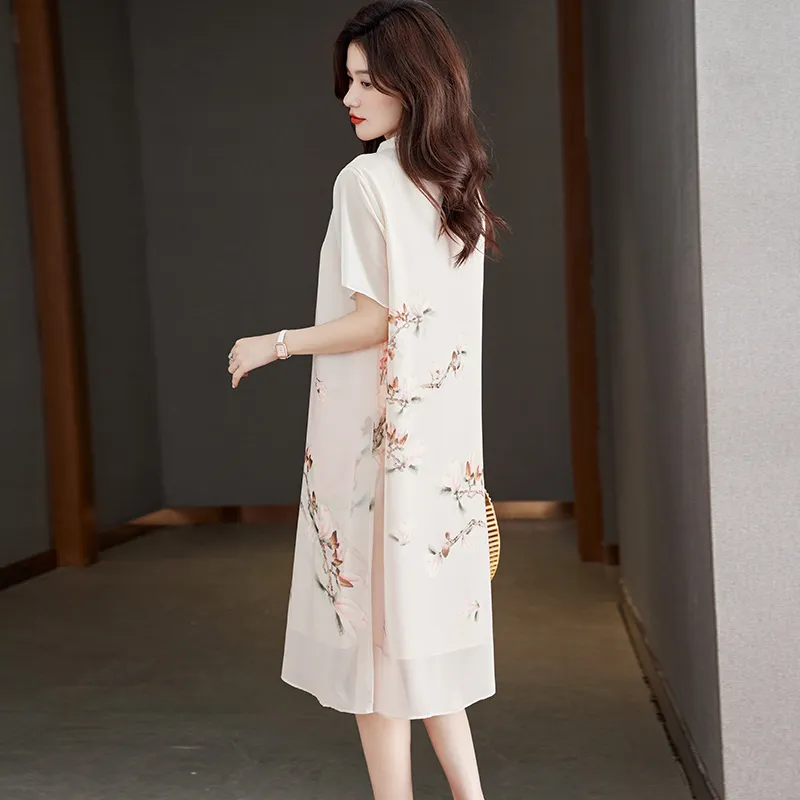Korean Style Short Sleeved Dress Women's Ecru-3