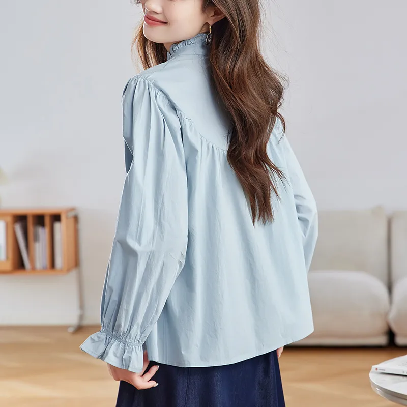 Korean Style Shirt Women's Lake Blue-1