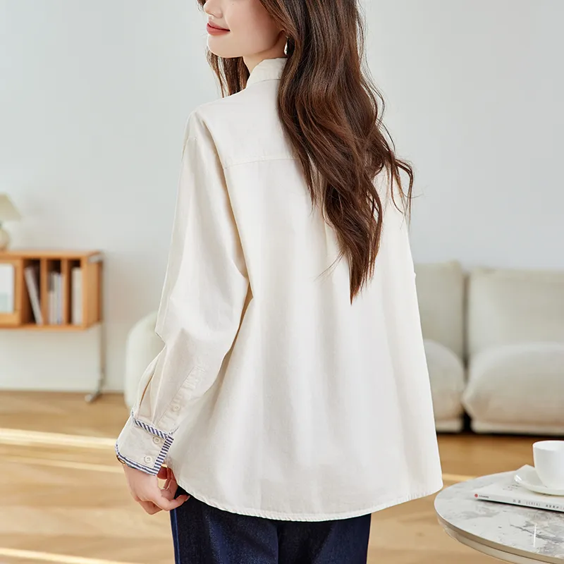 Korean Style Shirt Women's Almond White-1