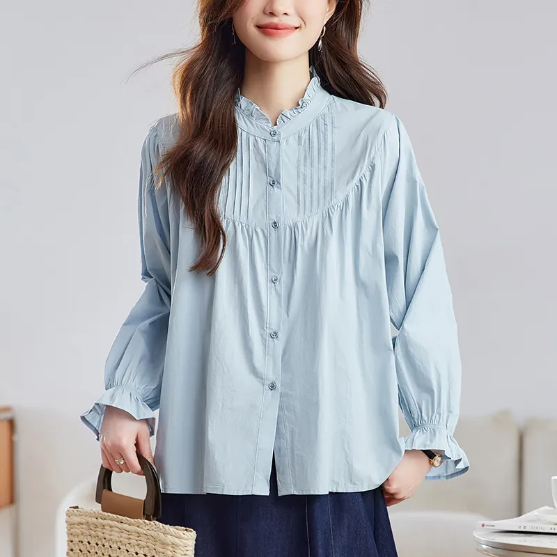 Korean Style Shirt Women's Lake Blue-2
