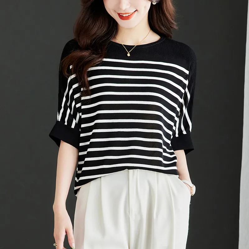 Korean Style T Shirt Women's Stripes-2