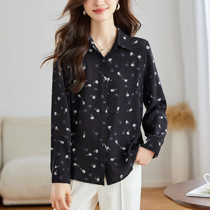 Korean Style Shirt Women's Navy Blue-2