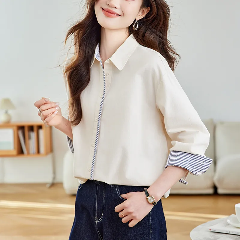 Korean Style Shirt Women's Almond White-3