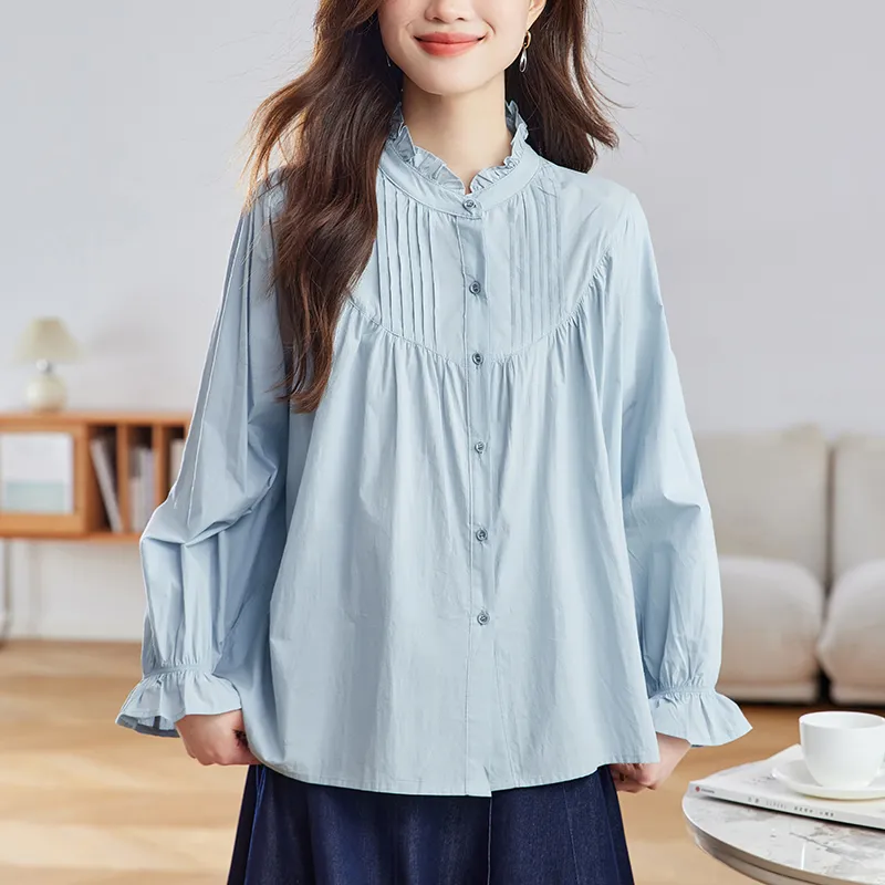 Korean Style Shirt Women's Lake Blue-4