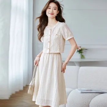 Korean Style Short Sleeved Dresses Women's Apricot