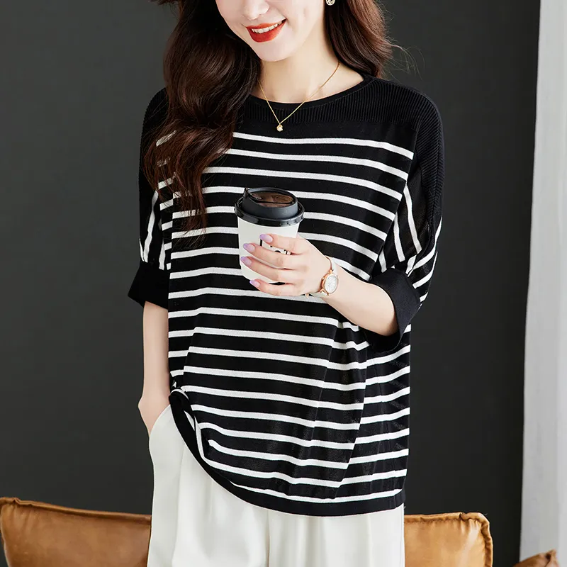 Korean Style T Shirt Women's Stripes-1