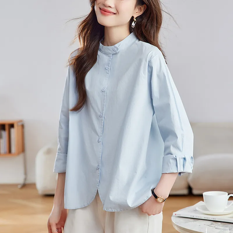 Korean Style Shirt Women's Misty Blue-4