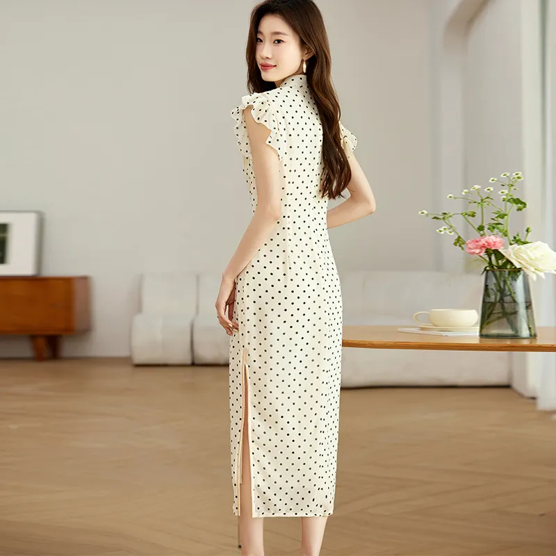 Korean Style Short Sleeved Dress Women's Beige-3