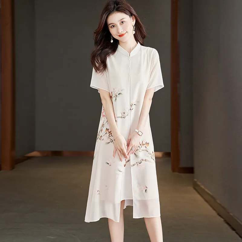 Korean Style Short Sleeved Dress Women's Ecru-2
