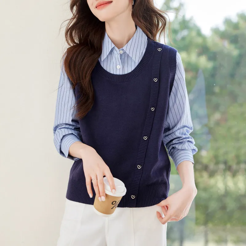 Korean Style Shirt Women's Navy Blue-1
