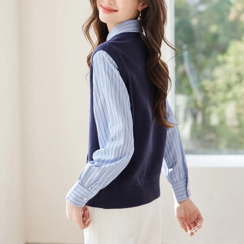 Korean Style Shirt Women's Navy Blue-2