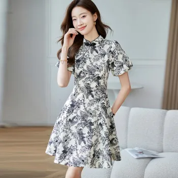 Korean Style Short Sleeved Dress Women's Multicolor