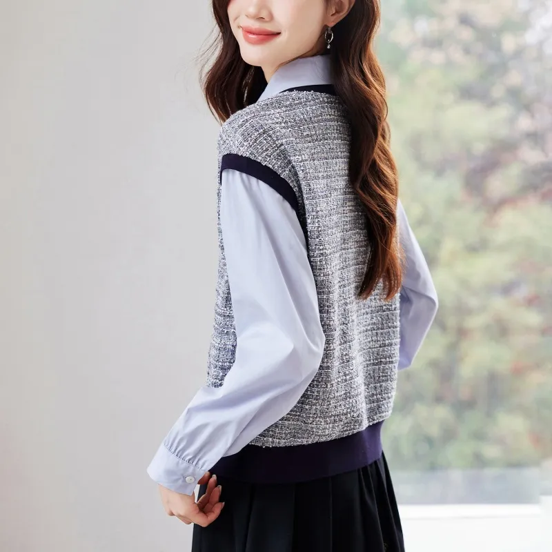 Korean Style Shirt Women's Navy Blue-2