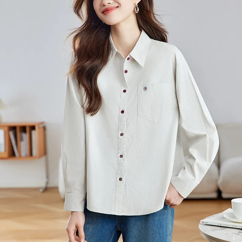 Korean Style Shirt Women's Light Beige Green-2