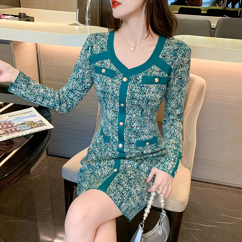 LSVE Long-Sleeved Dresses Women's Green-3