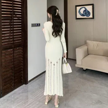 LSVE Long Sleeved Dresses Women's Pearl Rice