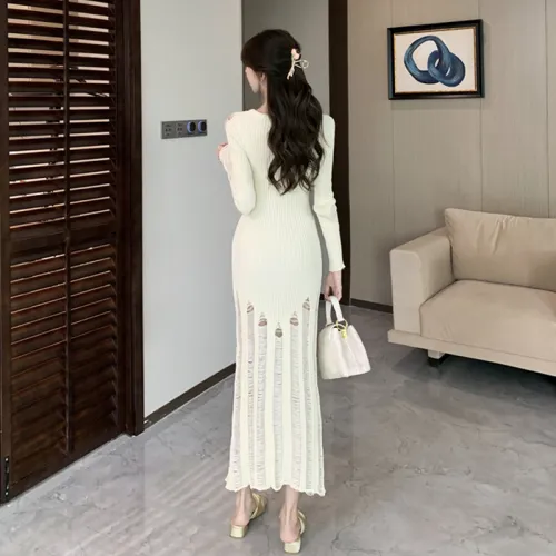 LSVE Long Sleeved Dresses Women's Pearl Rice