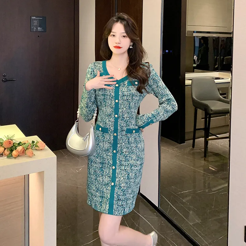 LSVE Long-Sleeved Dresses Women's Green-4