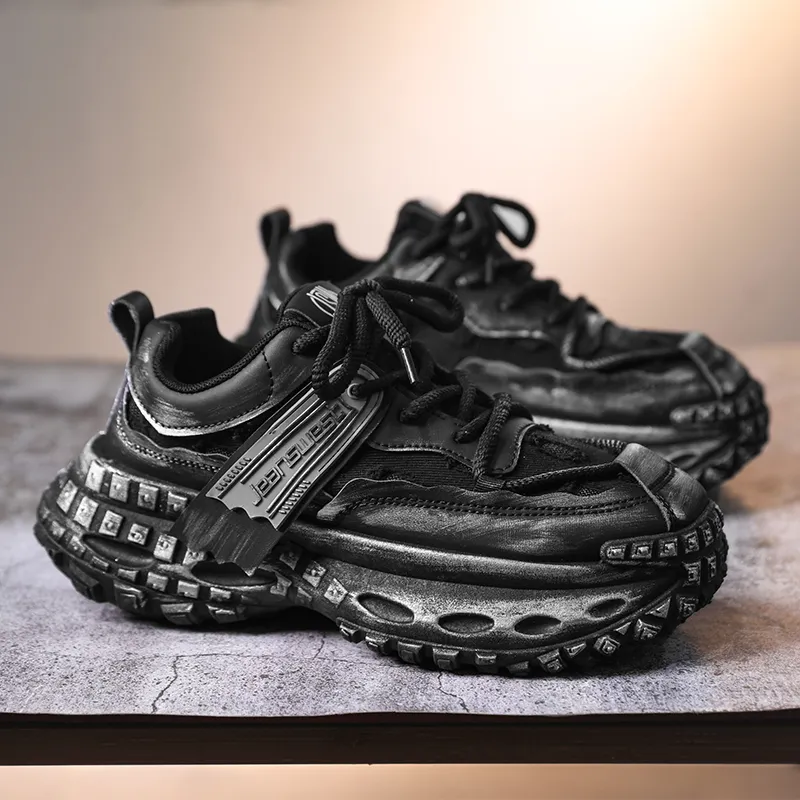 JEANSWEST Paris Distressed Wasteland Style Slip Resistant, Abrasion Resistant, Breathable Low Top Chunky Sneakers Men's-4