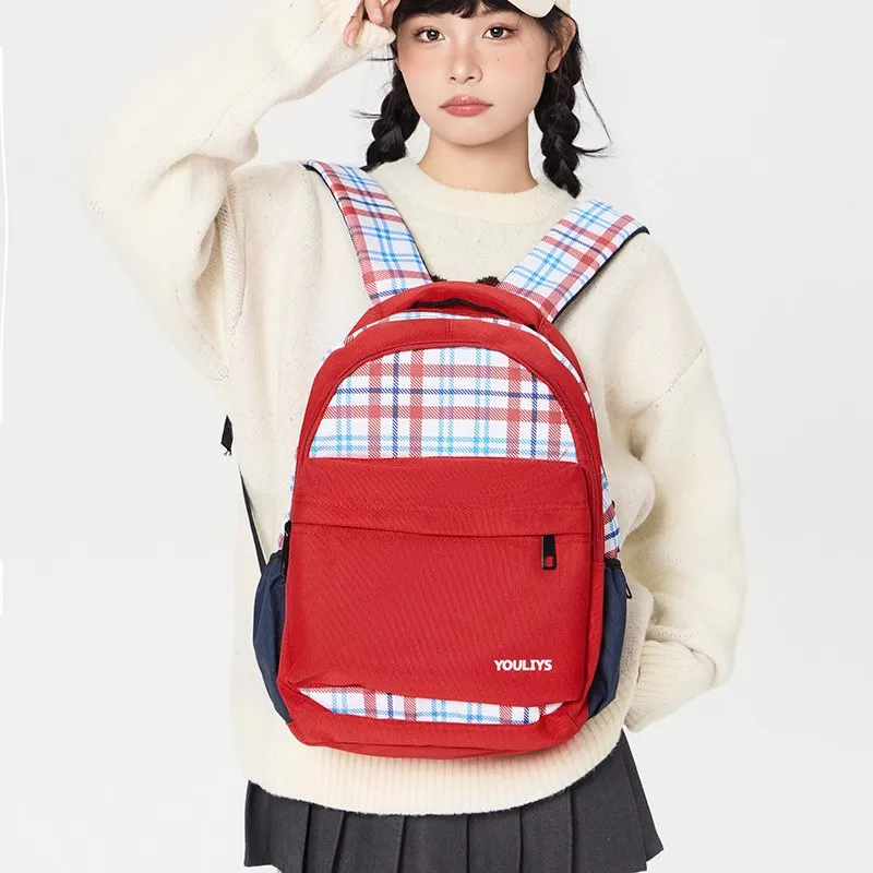 Yalu Nylon Fabric Backpack Regular Unisex Red/Navy Blue-2