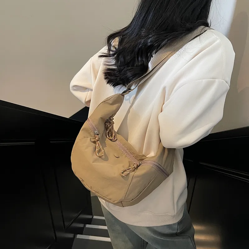 Yalu Fabric Shoulder Bag, Crossbody Bag Unisex Ecru/Black/Khaki/Army Green-16