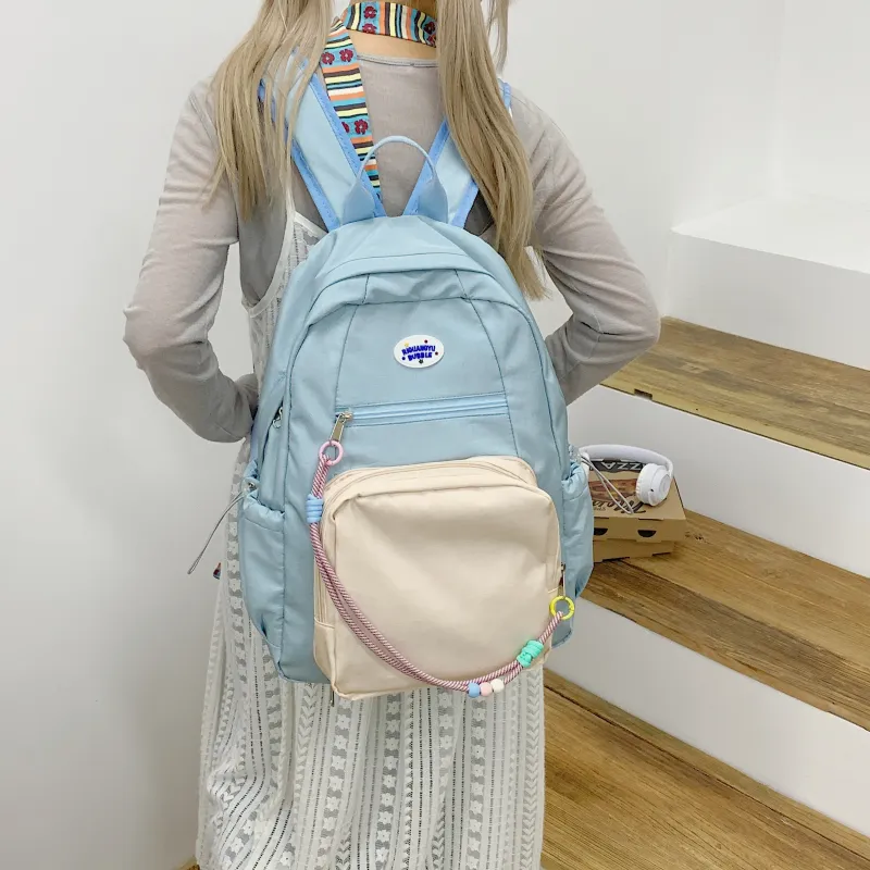 Yalu Nylon Fabric Backpack Unisex Mint Green/Green/Blue-2