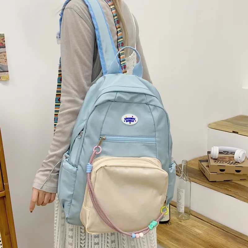 Yalu Nylon Fabric Backpack Unisex Mint Green/Green/Blue-4