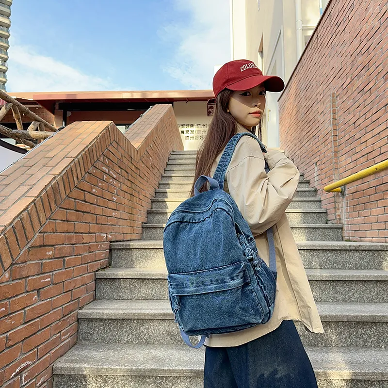 Yalu Denim Backpack Unisex Dark Blue/Gray/Blue-2