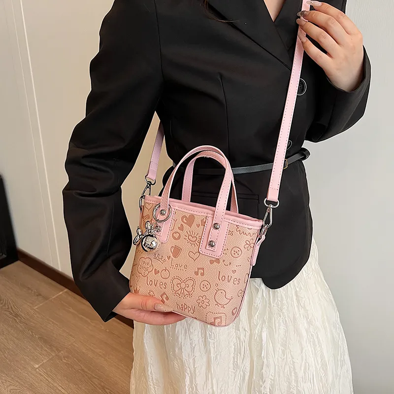 Yalu PU Handbag Women's Ecru/Black/Pink-14