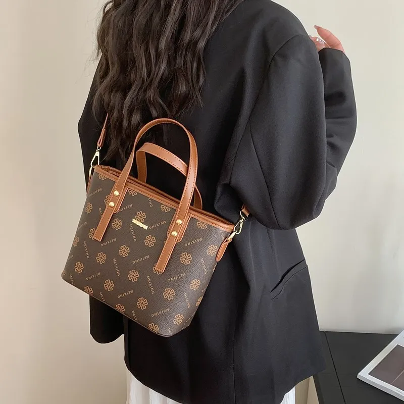 Yalu PU Handbag Unisex Little Tree Brown/Windmill Brown/Four Leaf Clover/1987 Brown-12