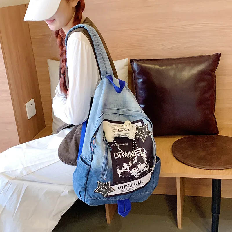 Yalu Fabric Backpack Regular Unisex Denim Blue/Denim Black-1