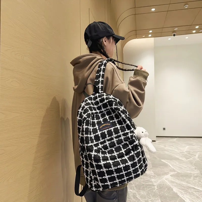Yalu Fabric Backpack Regular Unisex White/Black-8