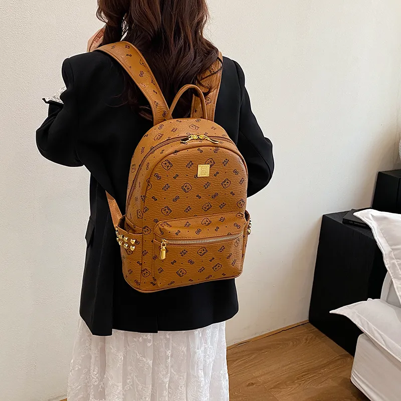 Yalu PU Backpack Tubas Women's Brown/White/Pink/Black-3
