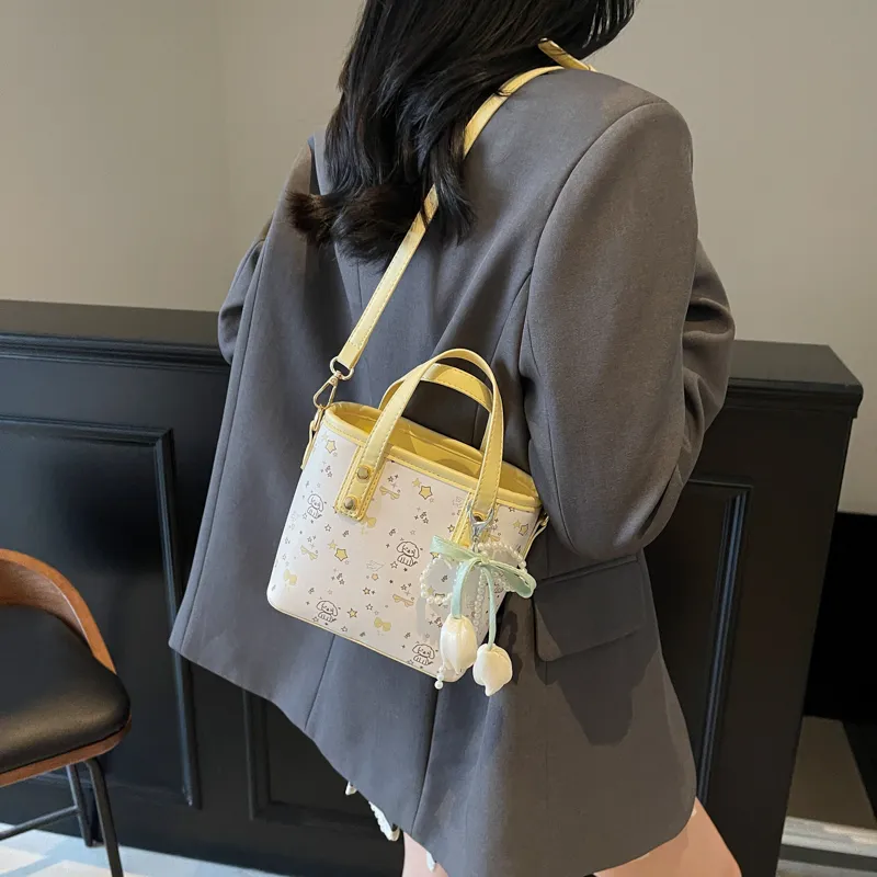Yalu PU One Shoulder Handbag Unisex Yellow/Pink-3