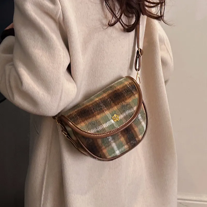 Yalu Woolen Crossbody Bag Women's Red Plaid/Green Plaid/Yellow Plaid-8